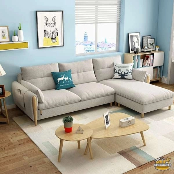 Ghế sofa góc đệm vải viền gỗ sồi L25