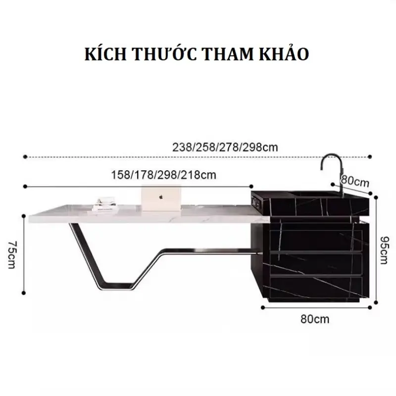 Kích thước tham khảo bàn đảo bếp BD02