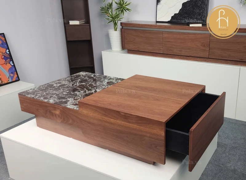 Bàn trà chữ nhật phong cách Ý hiện đại BT114 và ngăn kéo