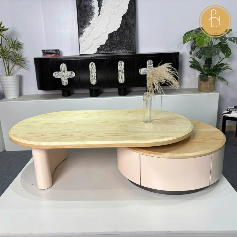 Bàn trà gỗ 2 tầng BT107 màu tự nhiên