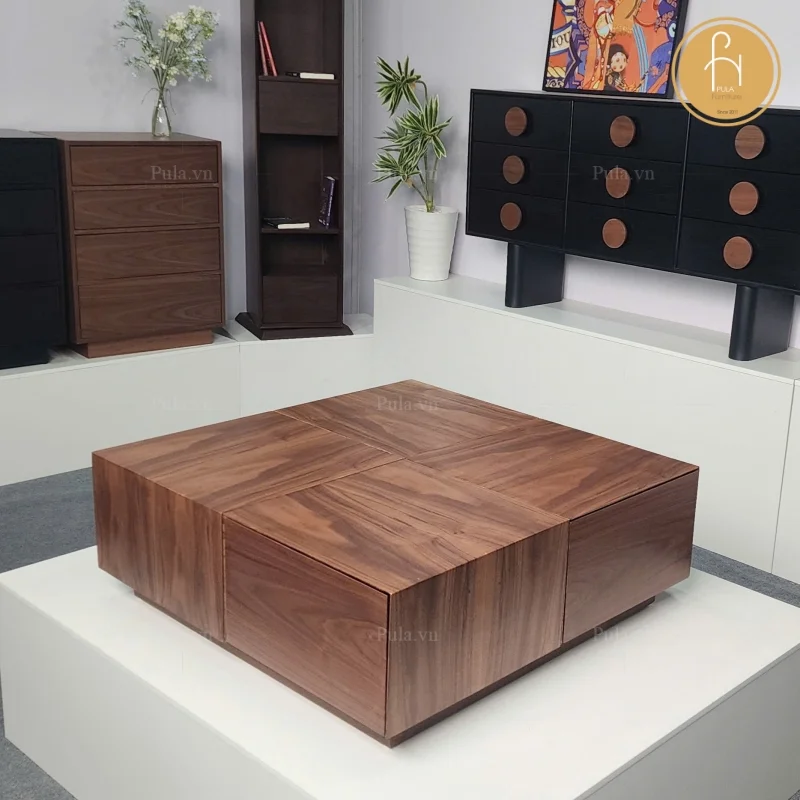 Bàn trà vuông tối giản 4 ngăn BT112 tại kho