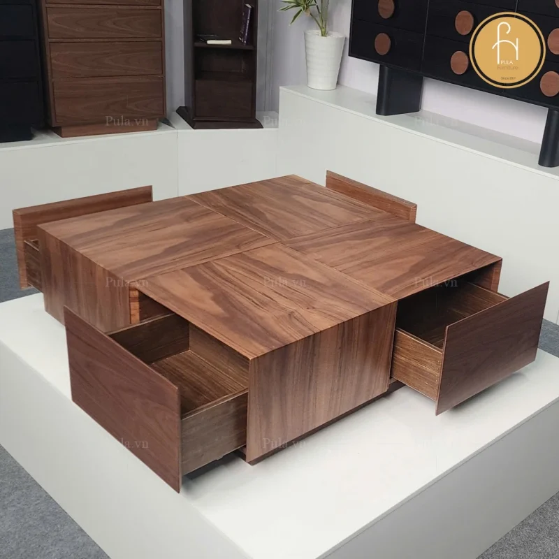 Bàn trà vuông tối giản 4 ngăn BT112 tại kho