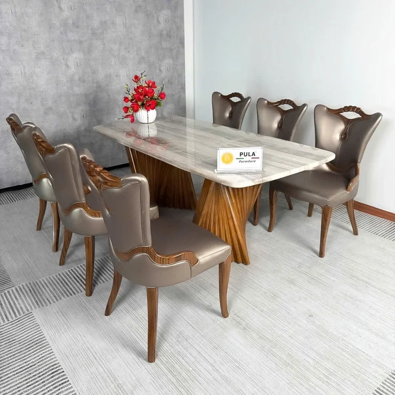 Bộ bàn đá tân cổ điển mặt đá 6 ghế BGA61