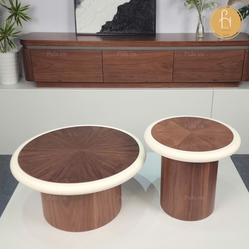 Bộ bàn trà gỗ tròn có viền BT113