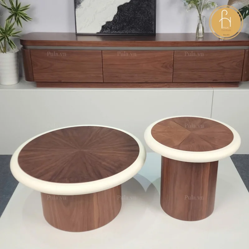 Bộ bàn trà gỗ tròn có viền BT113