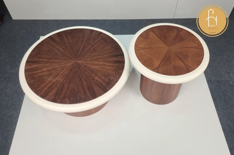 Bộ bàn trà gỗ tròn có viền BT113