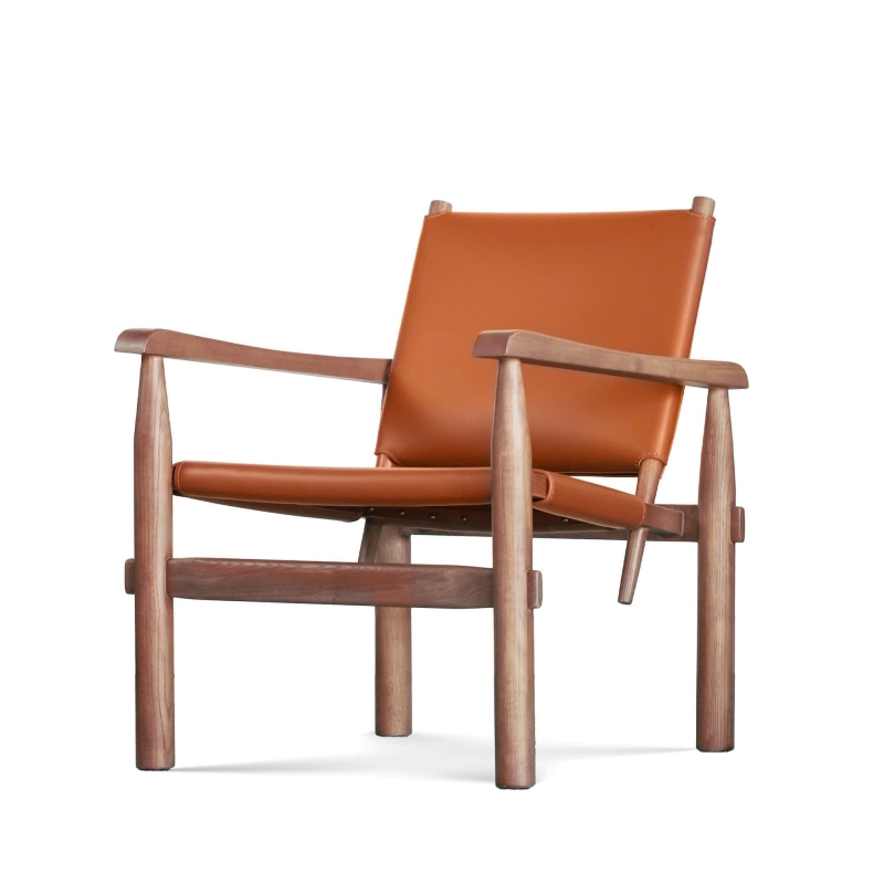 Mặt trước Ghế Armchair gỗ bọc da Doulun