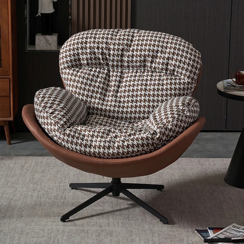Ghế thư giãn xoay Pula Swivel nâu đệm kẻ