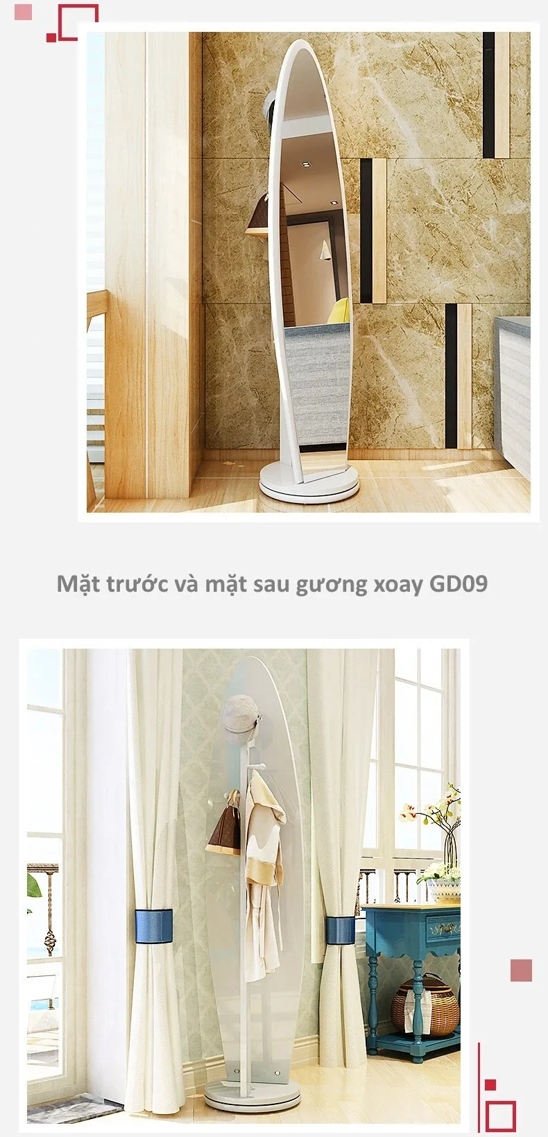 Chi tiết mặt trước và mặt sau gương GD09