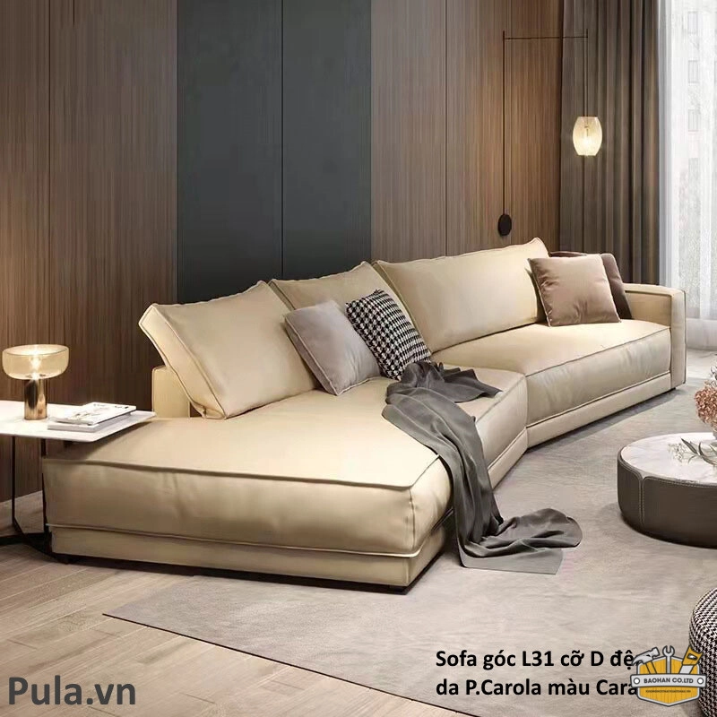 Sofa góc đệm da dáng cong L31 sử dụng chất liệu cao cấp