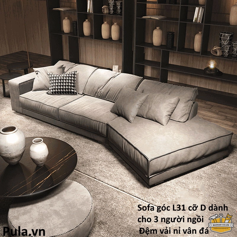 Sofa góc đệm da dáng cong L31 sử dụng chất liệu cao cấp