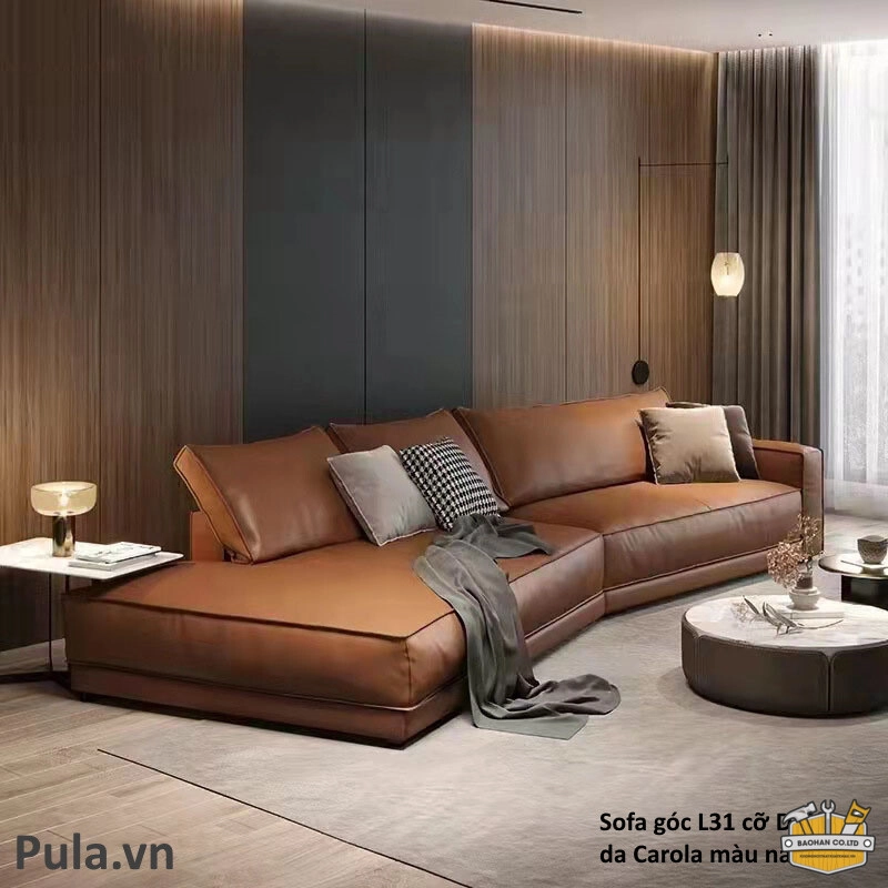 Sofa góc đệm da dáng cong L31 sử dụng chất liệu cao cấp